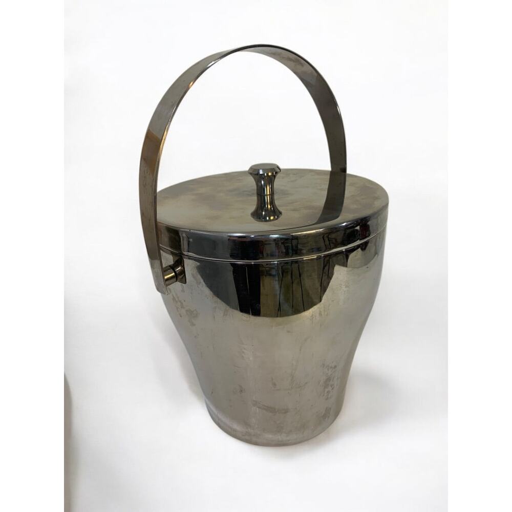 Metal Lined Ice Bucket Silvertone Swing Handle Lidded